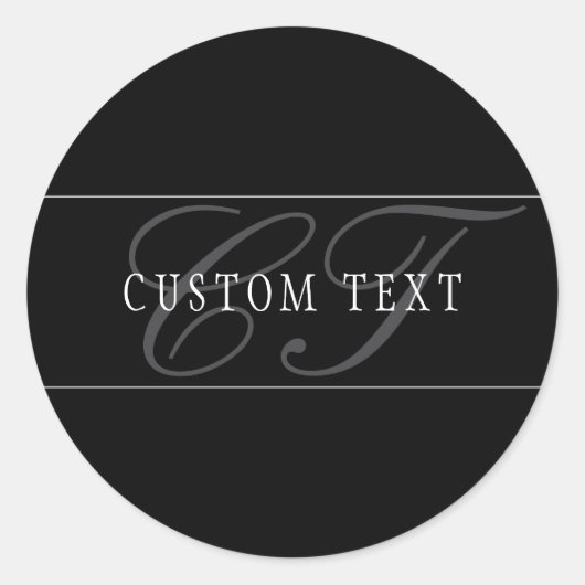 スクリプトエレガントモノグラム編集可能ブラックグレーホワイト ラウンドシール (正面)
