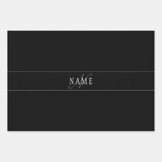 スクリプトエレガントモノグラム編集可能ブラックグレーホワイト ラッピングペーパーシート (正面2)