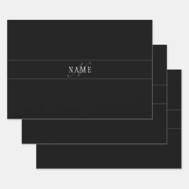 スクリプトエレガントモノグラム編集可能ブラックグレーホワイト ラッピングペーパーシート
