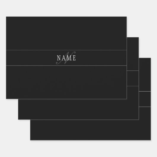 スクリプトエレガントモノグラム編集可能ブラックグレーホワイト ラッピングペーパーシート (セット)