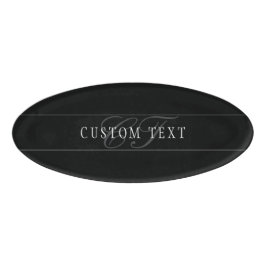 スクリプトエレガントモノグラム編集可能ブラックグレーホワイト 名札