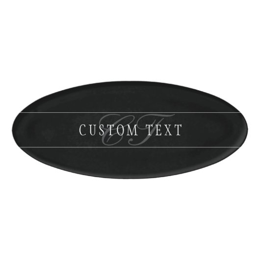 スクリプトエレガントモノグラム編集可能ブラックグレーホワイト 名札 (正面)