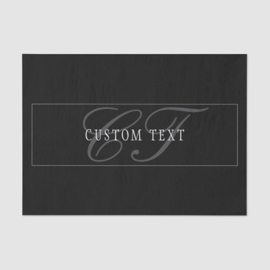 スクリプトエレガントモノグラム編集可能ブラックグレーホワイト 薄葉紙 (正面)