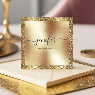 スクリプトエレガントモノグラム金ゴールドグリッターフレームモダン, スクエア名刺
