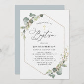 スクリプトエレガントユーカリプタスフレームバプテスマ 招待状 (正面/裏面)