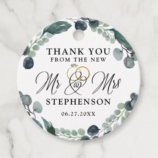 スクリプトエレガントユーカリ結婚の感謝 フェイバータグ (正面)