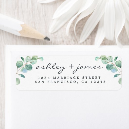 スクリプトエレガントユーカリ結婚ス差出人住所L ラベル (インサイチュ)