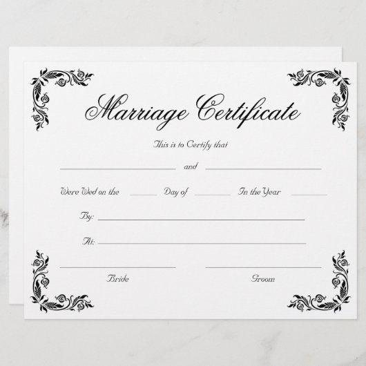 スクリプトエレガントヴィンテージコーナー婚姻証明書 (正面/裏面)