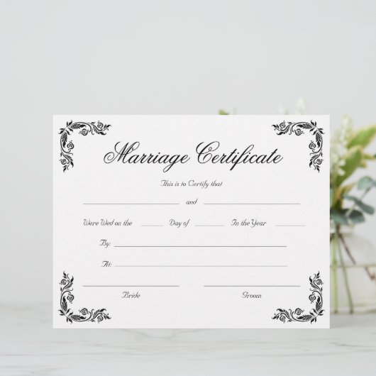 スクリプトエレガントヴィンテージコーナー婚姻証明書 (スタンド正面)