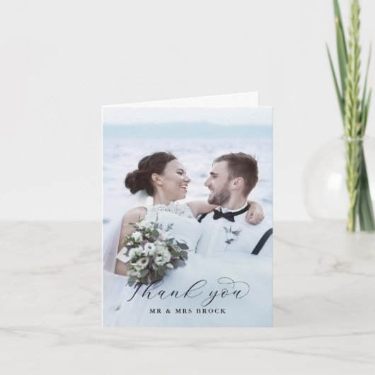 スクリプトエレガント写真テンプレート折り曲げサンキューカード サンキューカード (正面)