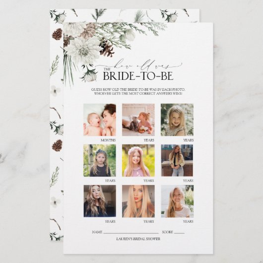 スクリプトエレガント冬のフローラブライダルシャワーゲーム (正面/裏面)