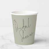 スクリプトエレガント名の日付ブライダルシャワーソフト・セージ 紙コップ (正面)