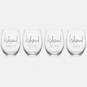 スクリプトエレガント名の日付Bridesmaidギフト ステムなしワイングラス (正面)