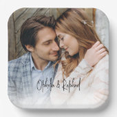 スクリプトエレガント名フォトオーバーレイ結婚の名前 ペーパープレート (正面)