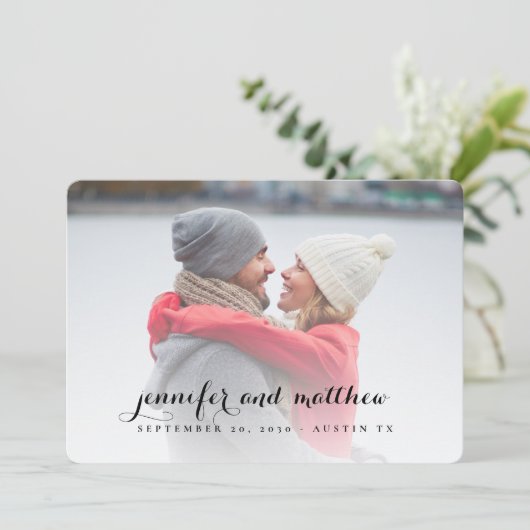 スクリプトエレガント名フォトカードの日付を保存 セーブザデート (スタンド正面)