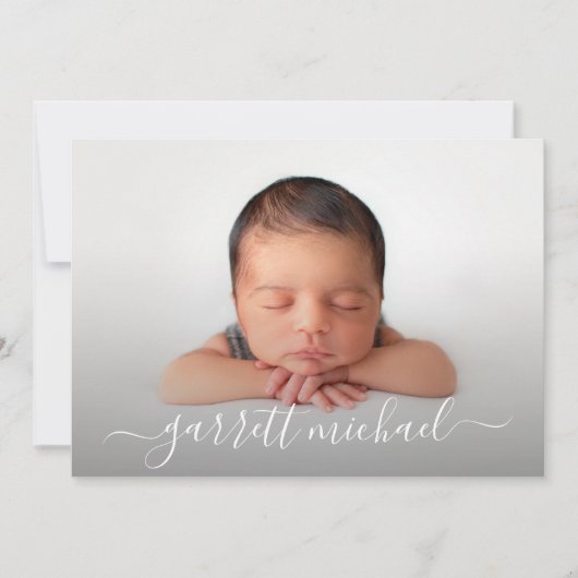 スクリプトエレガント名フォトベビーの誕生のお知らせ (正面)