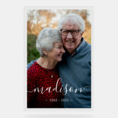 スクリプトエレガント名Photo Memorial Keepsake アクリルサイン (正面)