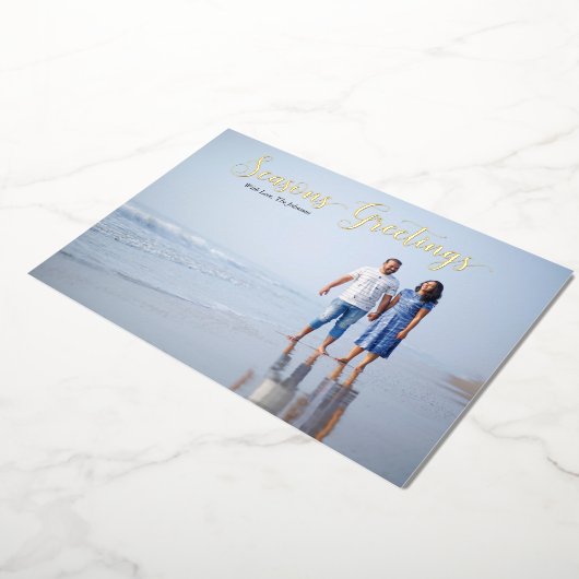 スクリプトエレガント季節のごあいさつパーソナライズされた 箔シーズンカード (回転した状態)