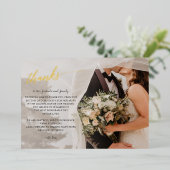 スクリプトエレガント手書き写真ありがとう 箔招待状 (立ち正面)