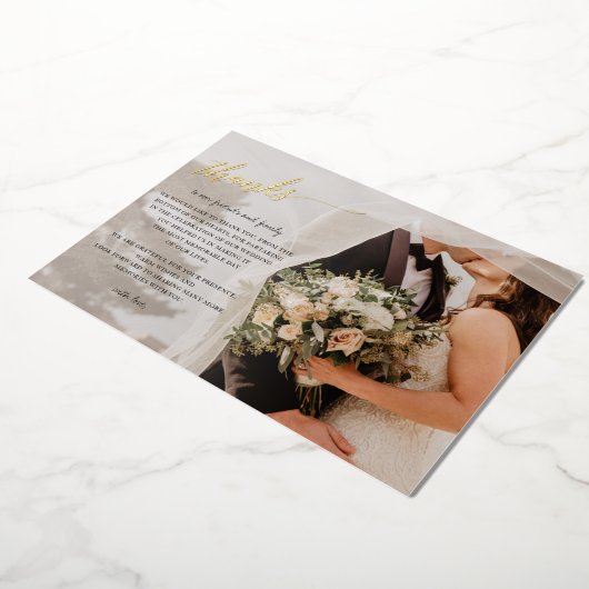 スクリプトエレガント手書き写真ありがとう 箔招待状 (回転した状態)