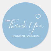 スクリプトエレガント文字名ハート青 ラウンドシール (正面)