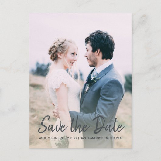 スクリプトエレガント日付の保存婚約写真 案内ポストカード (正面)