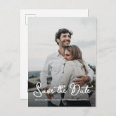 スクリプトエレガント日付の保存婚約写真 案内ポストカード (正面/裏面)