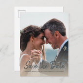 スクリプトエレガント日付の保存婚約写真 案内ポストカード (正面/裏面)