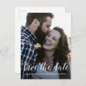 スクリプトエレガント日付の保存婚約写真 案内ポストカード (正面/裏面)
