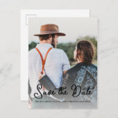 スクリプトエレガント日付の保存婚約写真 案内ポストカード (正面/裏面)