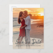 スクリプトエレガント日付の保存婚約写真 案内ポストカード (正面/裏面)