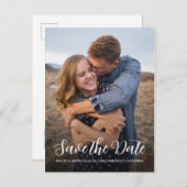 スクリプトエレガント日付の保存婚約写真 案内ポストカード (正面/裏面)