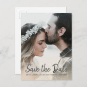 スクリプトエレガント日付の保存婚約写真 案内ポストカード (正面/裏面)
