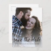 スクリプトエレガント日付の保存婚約写真 案内ポストカード (正面/裏面)