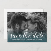スクリプトエレガント日付の保存婚約写真 案内ポストカード (正面/裏面)