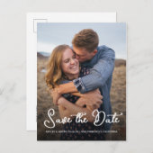 スクリプトエレガント日付の保存婚約写真 案内ポストカード (正面/裏面)