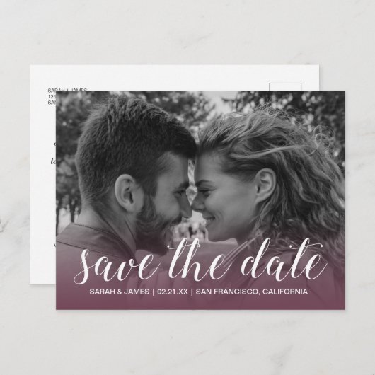 スクリプトエレガント日付の保存婚約写真 案内ポストカード (正面/裏面)