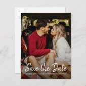スクリプトエレガント日付の保存婚約写真 案内ポストカード (正面/裏面)