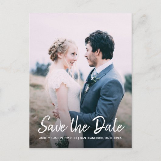 スクリプトエレガント日付の保存婚約写真 案内ポストカード (正面)