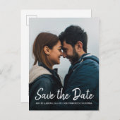 スクリプトエレガント日付の保存婚約写真 案内ポストカード (正面/裏面)