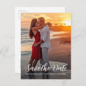 スクリプトエレガント日付の保存婚約写真 案内ポストカード (正面/裏面)