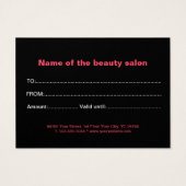 スクリプトエレガント白黒とピンクギフト証明書 (裏面)