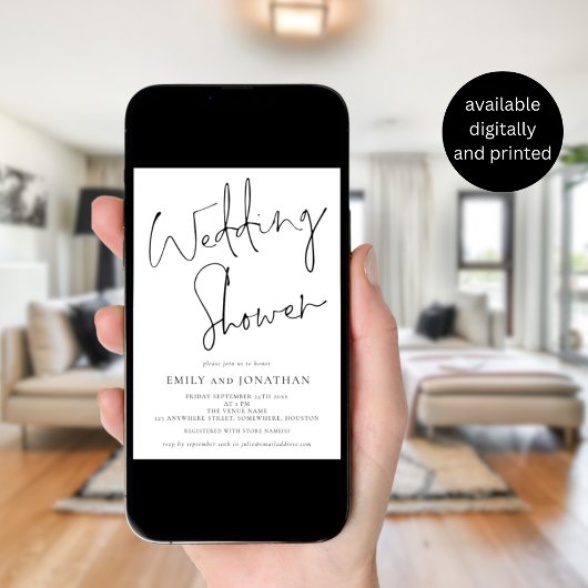 スクリプトエレガント白黒ウェディングシャワー 招待状