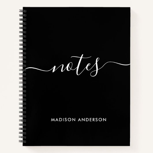 スクリプトエレガント白黒ノートタイポグラフィ ノートブック (正面)