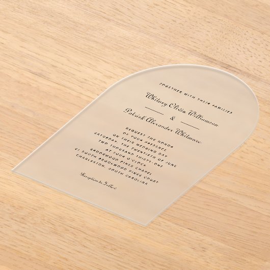 スクリプトエレガント白黒フォーマルクラシック結婚式 アクリル招待状 (レイダウン)