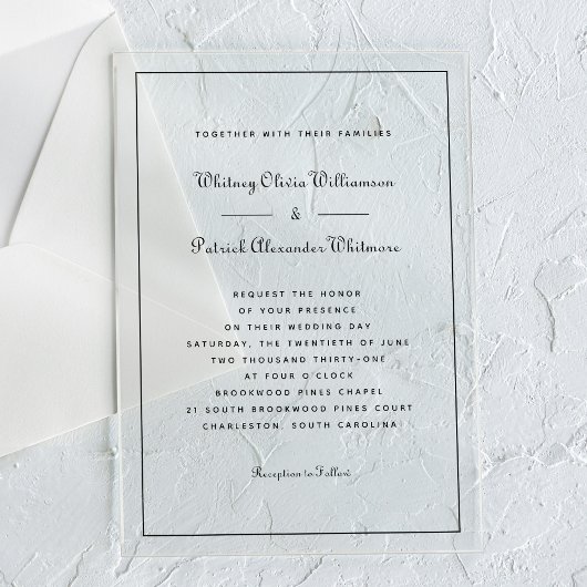 スクリプトエレガント白黒フォーマルクラシック結婚式 アクリル招待状