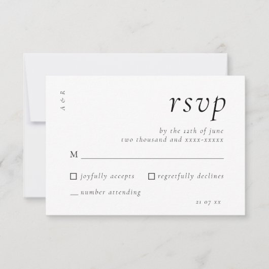 スクリプトエレガント白黒結婚のシンプル 出欠カード (正面)