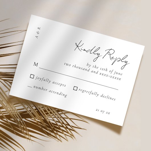 スクリプトエレガント白黒結婚のシンプル 出欠カード