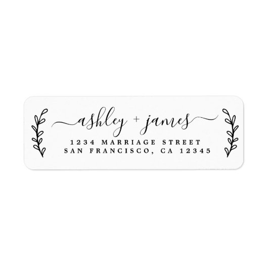 スクリプトエレガント白黒結婚の差出人住所 ラベル (正面)