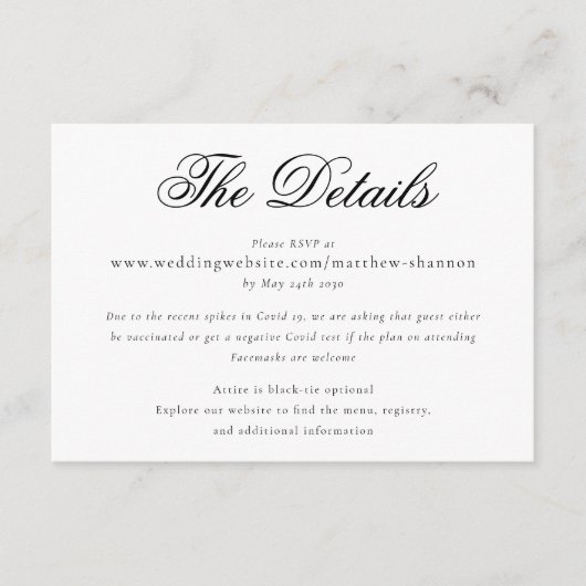 スクリプトエレガント白黒結婚の詳細 エンクロージャーカード (正面)